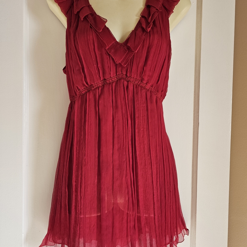 Elegant Red Ruffled Women's Top